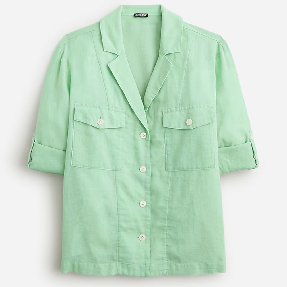 Camp-collar shirt in featherweight linen blend NWT